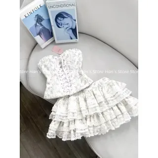 Ảnh 4 của Đầm corset ren trắng bèo nhún nữ