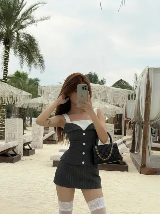 Ảnh 3 của Set corset chân váy sọc mini size S