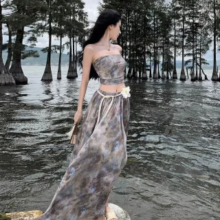 Photo 1 of Set đồ đi biển tie dye bohemian nữ