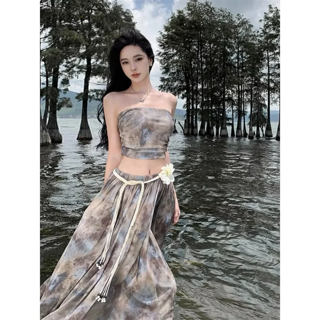 Ảnh 3 của Set áo quây váy maxi loang boho nữ