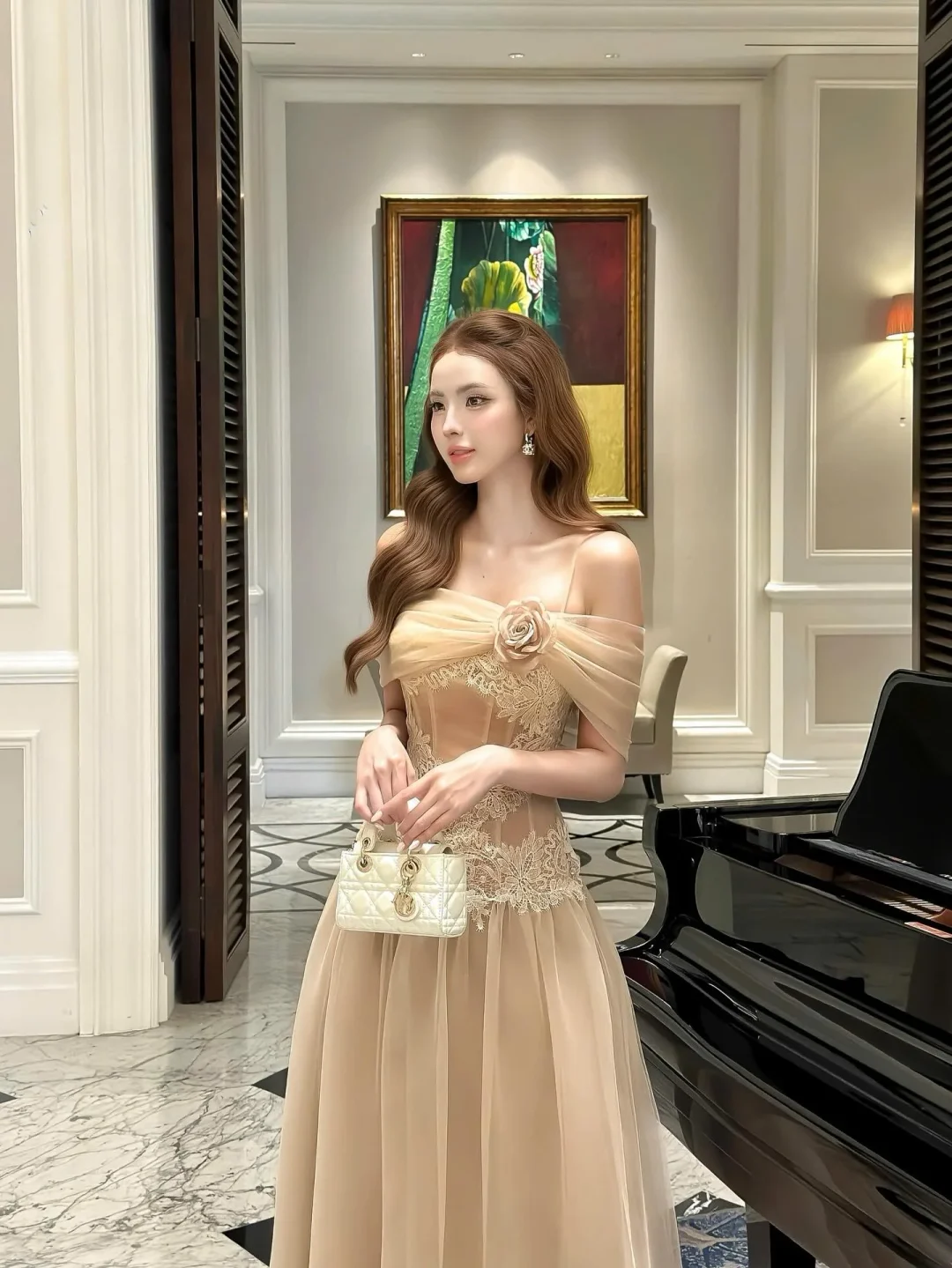 Ảnh 1 của Váy dạ hội voan be trễ vai nữ