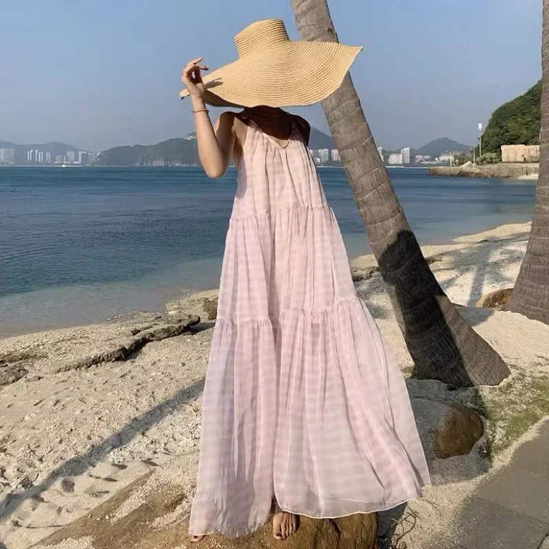 Photo 4 of Váy maxi caro tím nhạt nữ cho thuê