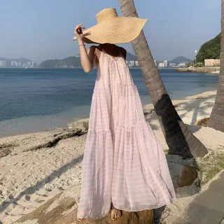 Photo 4 of Váy maxi caro tím nhạt nữ cho thuê