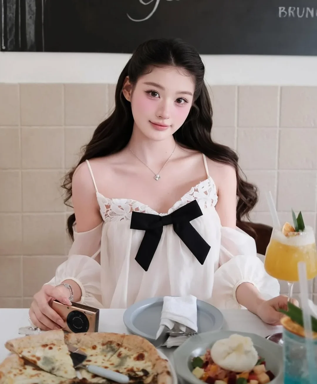 Ảnh 4 của Váy trắng ngắn voan nơ đen nữ