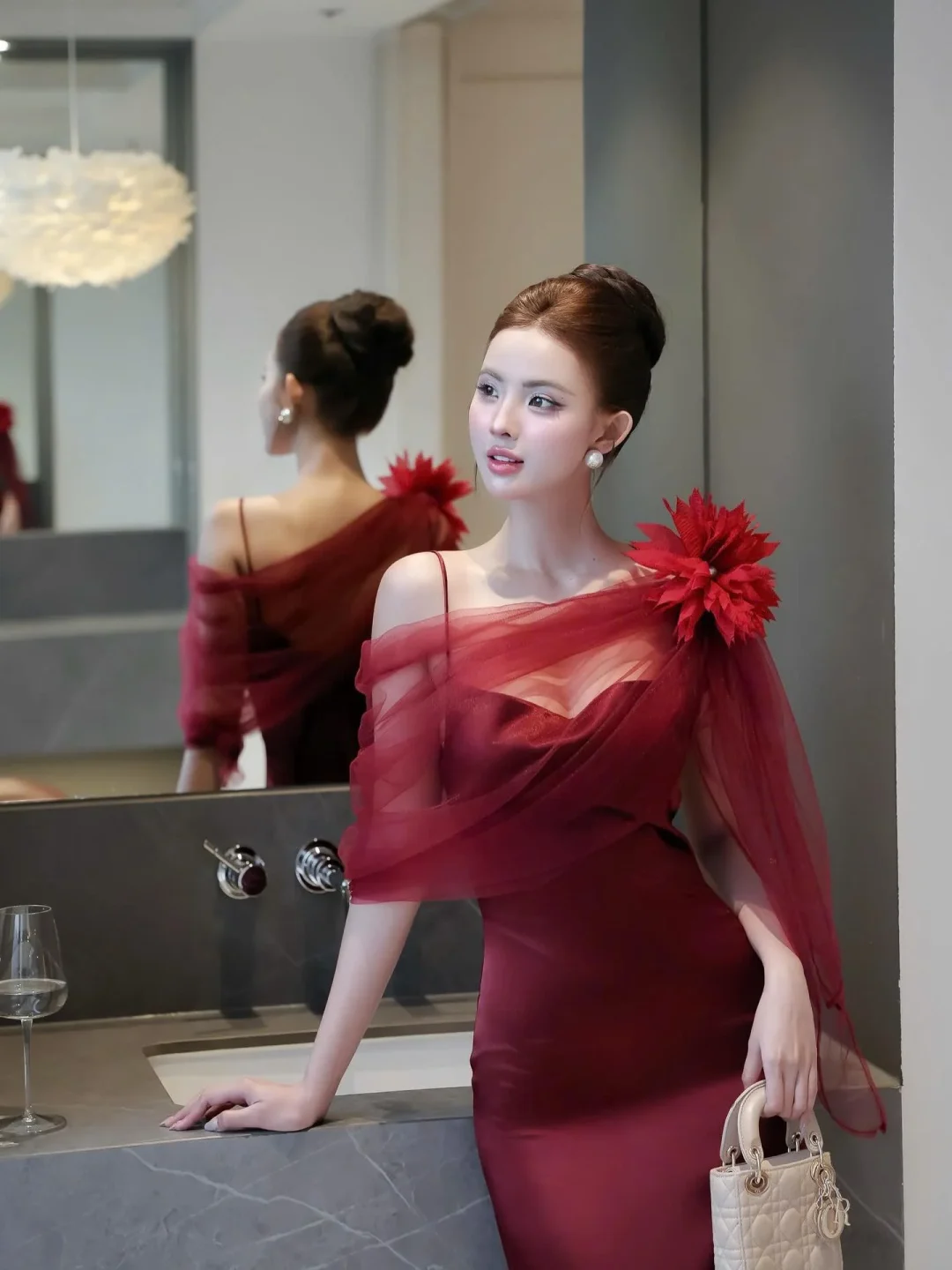 Ảnh 2 của Váy dạ hội đỏ lệch vai size M