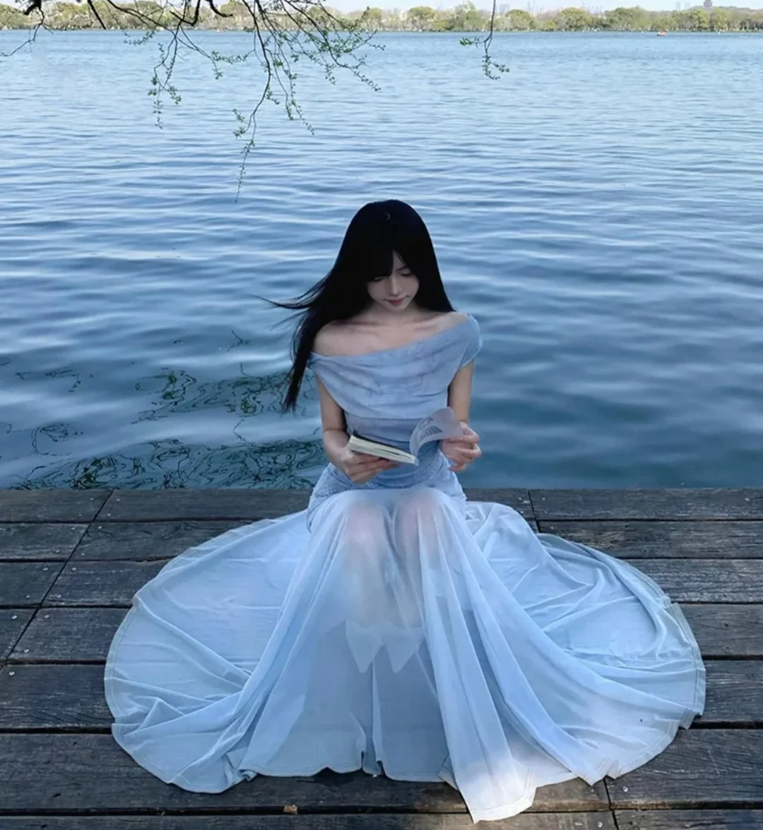 Photo 4 of Váy maxi ombre trễ vai Taobao nữ