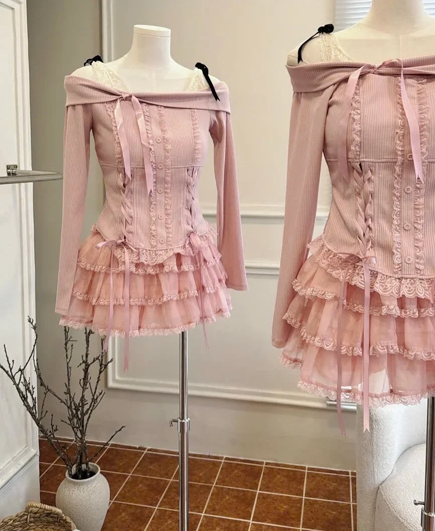 Photo 4 of Set váy corset hồng pastel lolita nữ