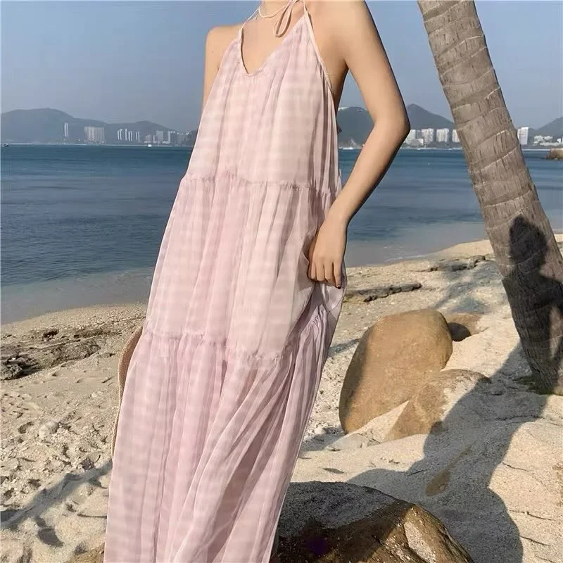 Photo 2 of Váy maxi caro tím nhạt nữ cho thuê