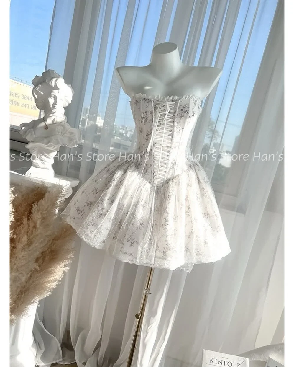 Ảnh 1 của Váy corset hoa đan dây bồng bềnh trắng