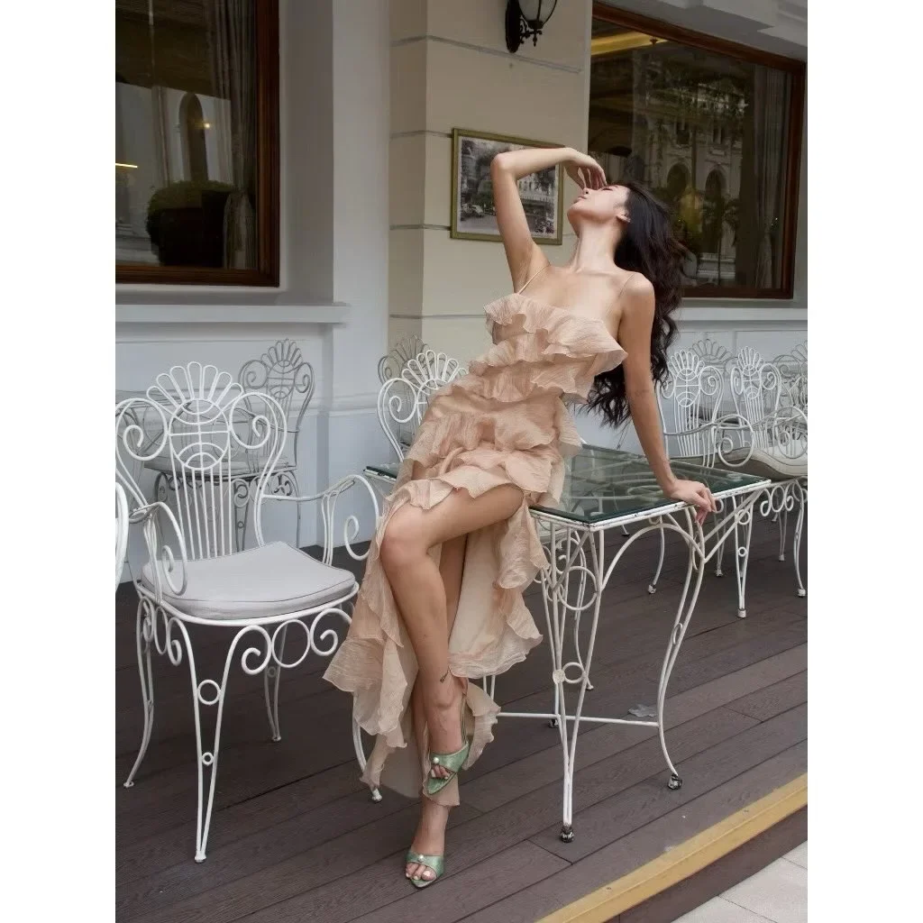 Ảnh 2 của Đầm maxi Amelie bèo nhún be nhạt nữ