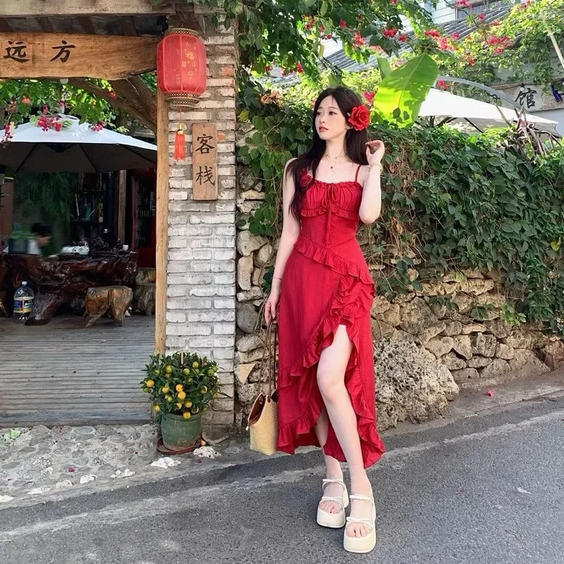 Photo 1 of Váy maxi đỏ ruffle nữ cho thuê