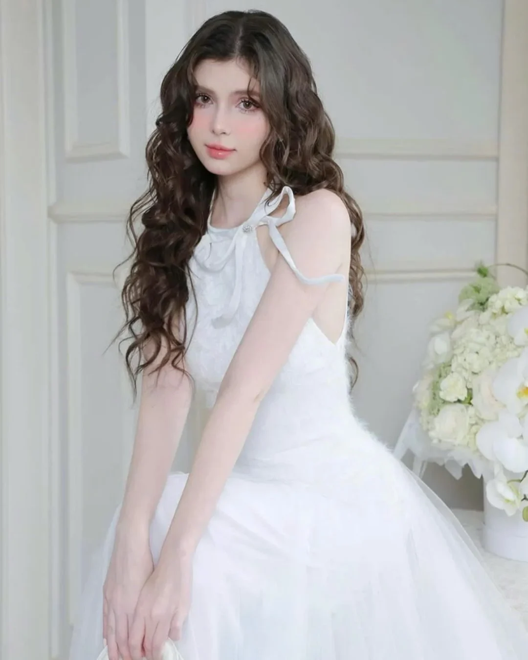 Ảnh 1 của Váy maxi trắng ren hoa xòe nữ