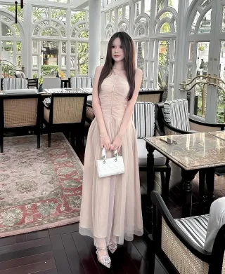 Ảnh 1 của Đầm dạ hội voan nude xòe sang trọng nữ