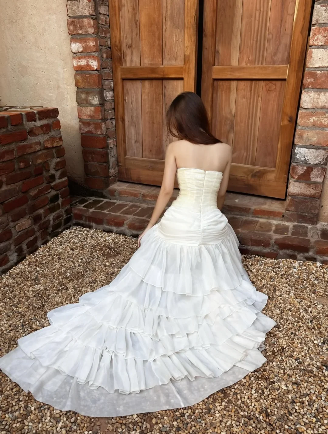 Ảnh 5 của Váy cưới trắng tầng bèo voan nữ