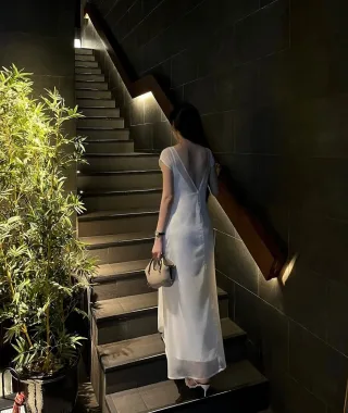 Photo 2 of Váy maxi trắng voan nữ thanh lịch