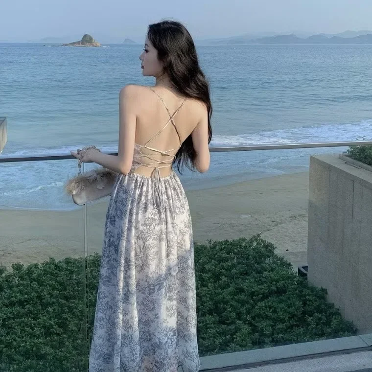 Ảnh 4 của Váy maxi hoa nhí voan trắng xám nữ