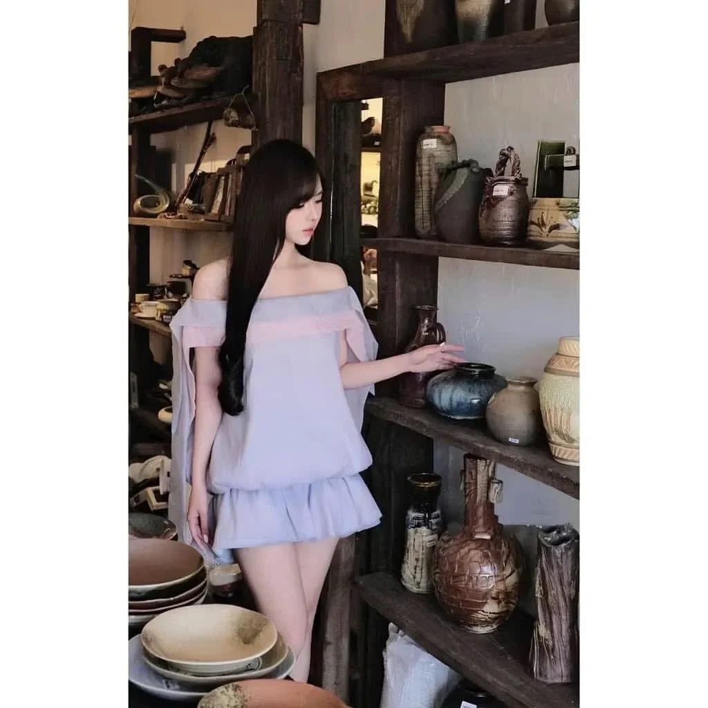 Ảnh 3 của Váy trễ vai tím pastel nữ tính