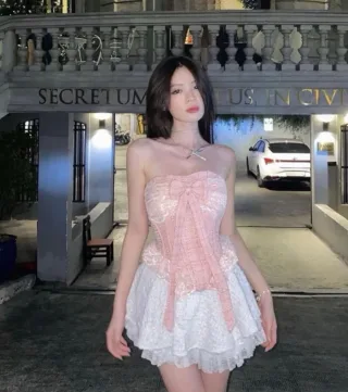 Ảnh 3 của Set váy nơ hồng ngọt ngào nữ