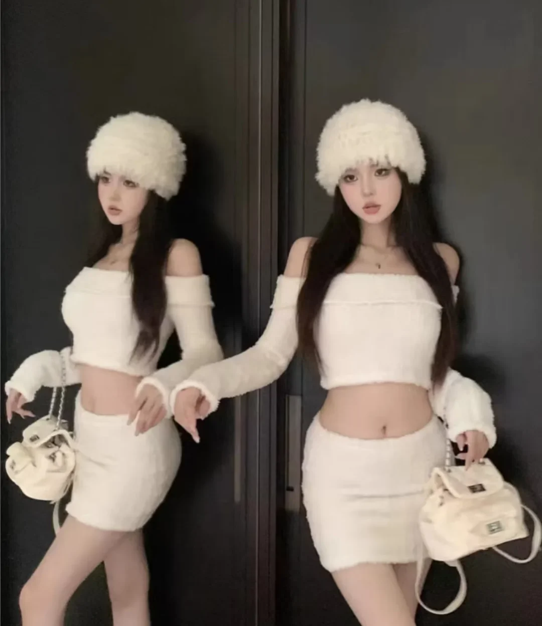 Photo 2 of Set áo váy lông trắng nữ size S