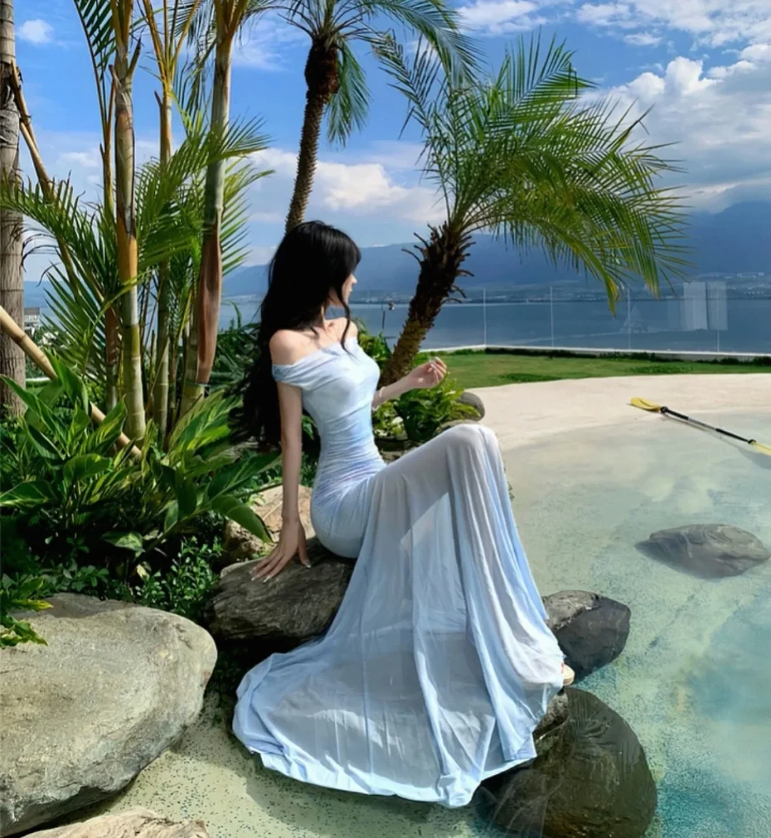 Photo 5 of Váy maxi ombre trễ vai Taobao nữ