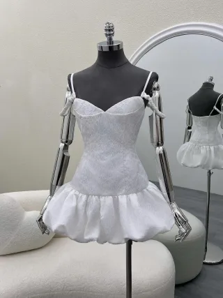 Ảnh 4 của Đầm trắng mini hai dây ren nữ