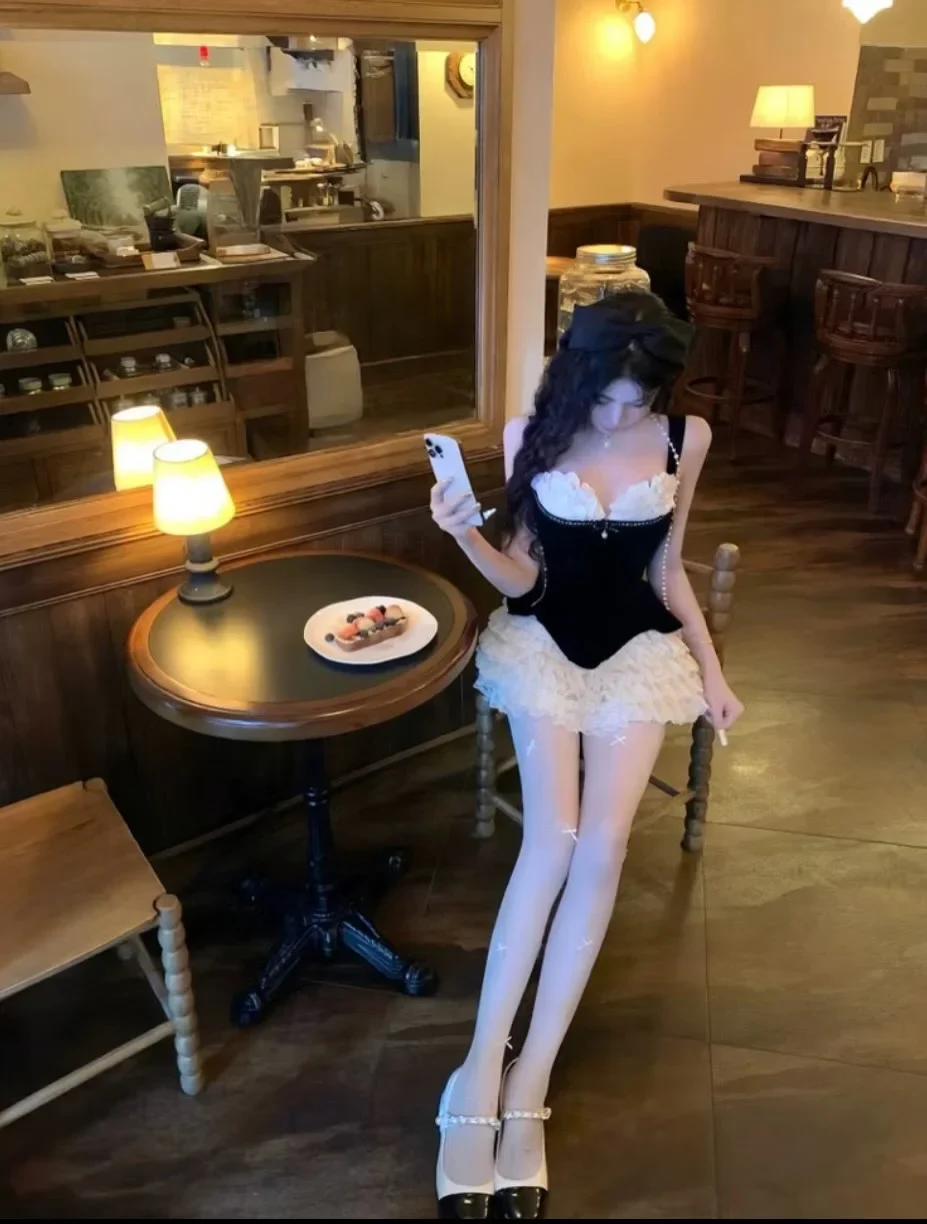 Photo 3 of Set váy corset ren đen size S
