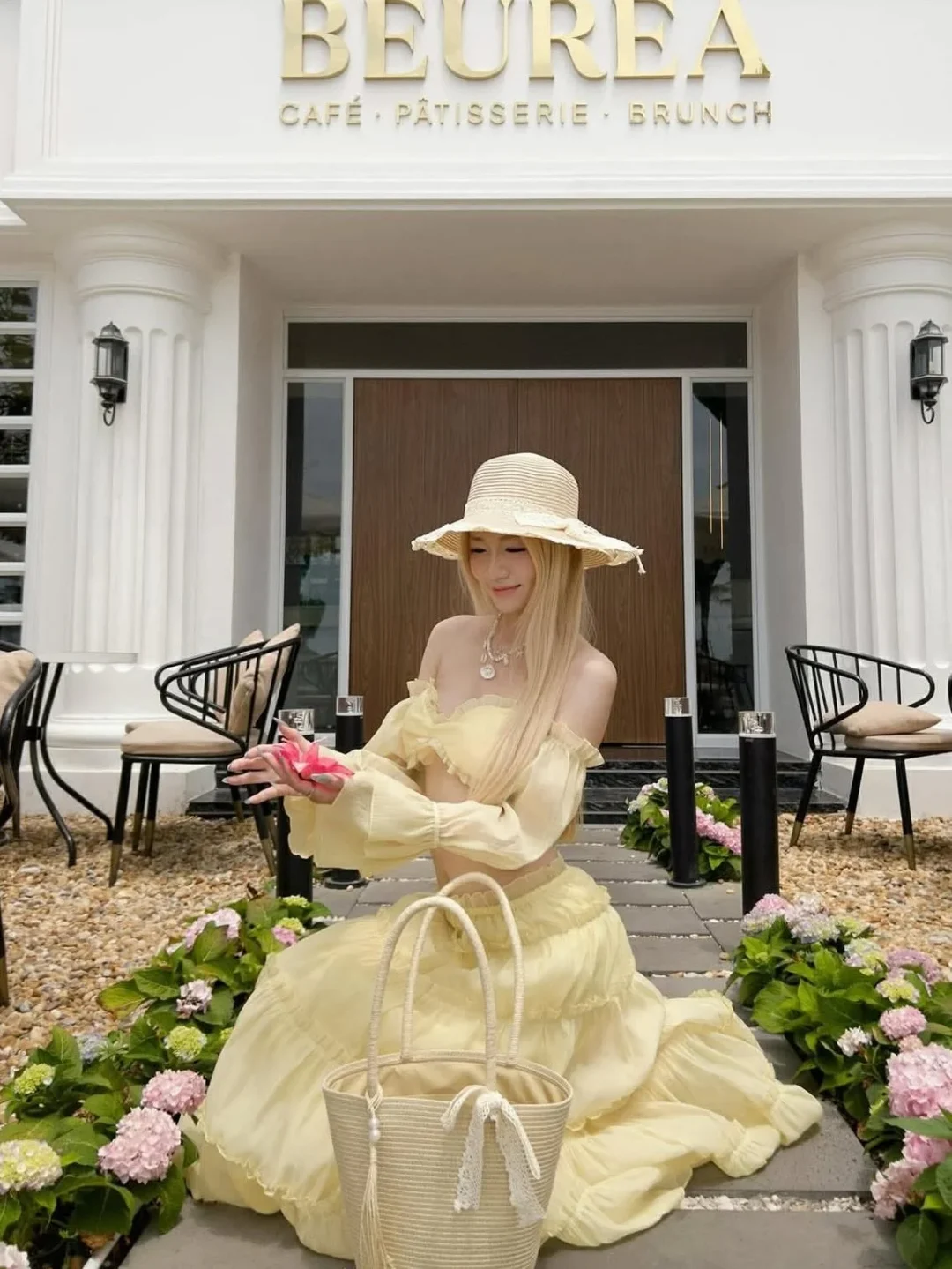 Ảnh 1 của Set áo váy nữ trễ vai vàng boho
