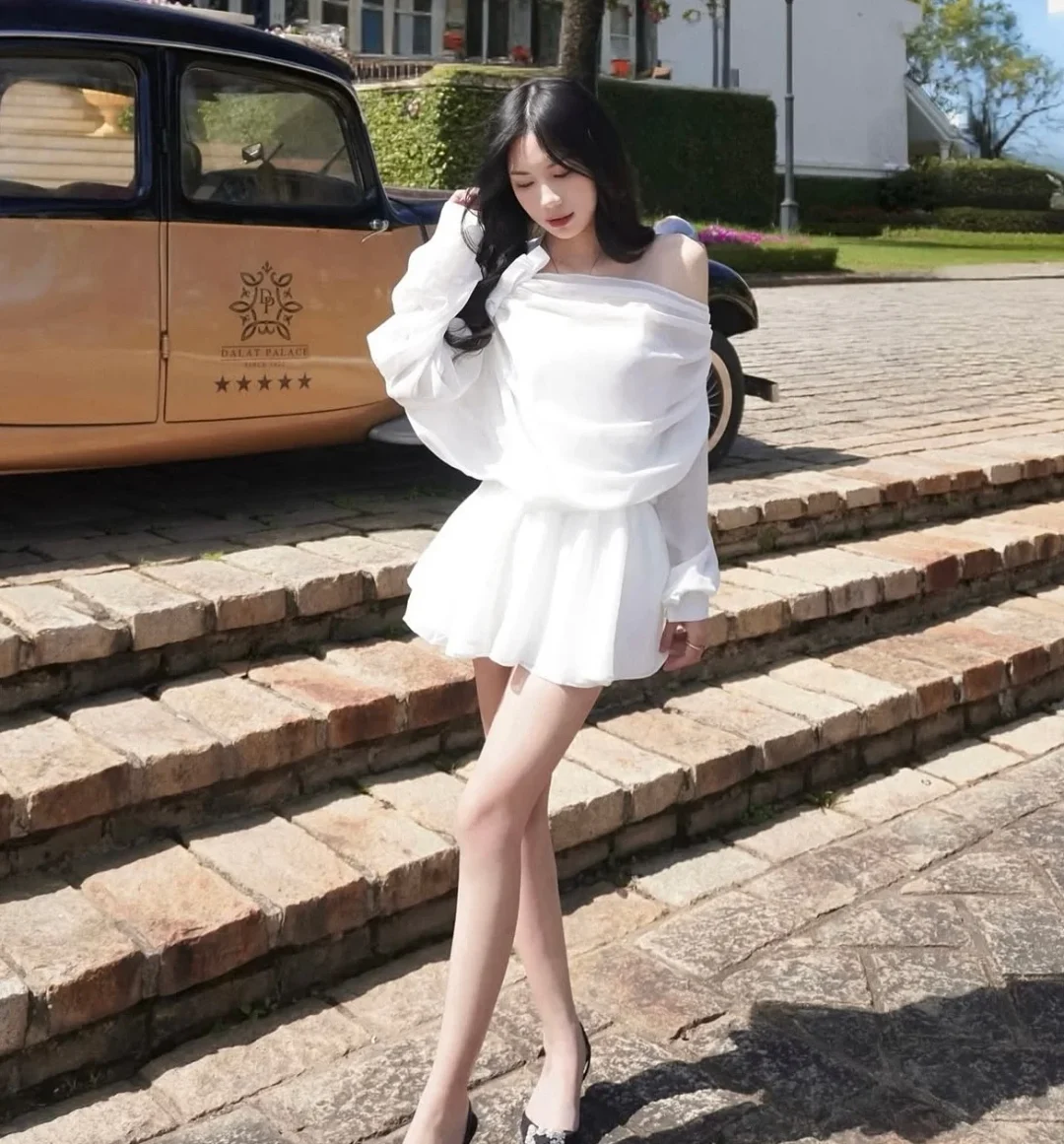 Photo 2 of Set áo váy trắng trễ vai size S M