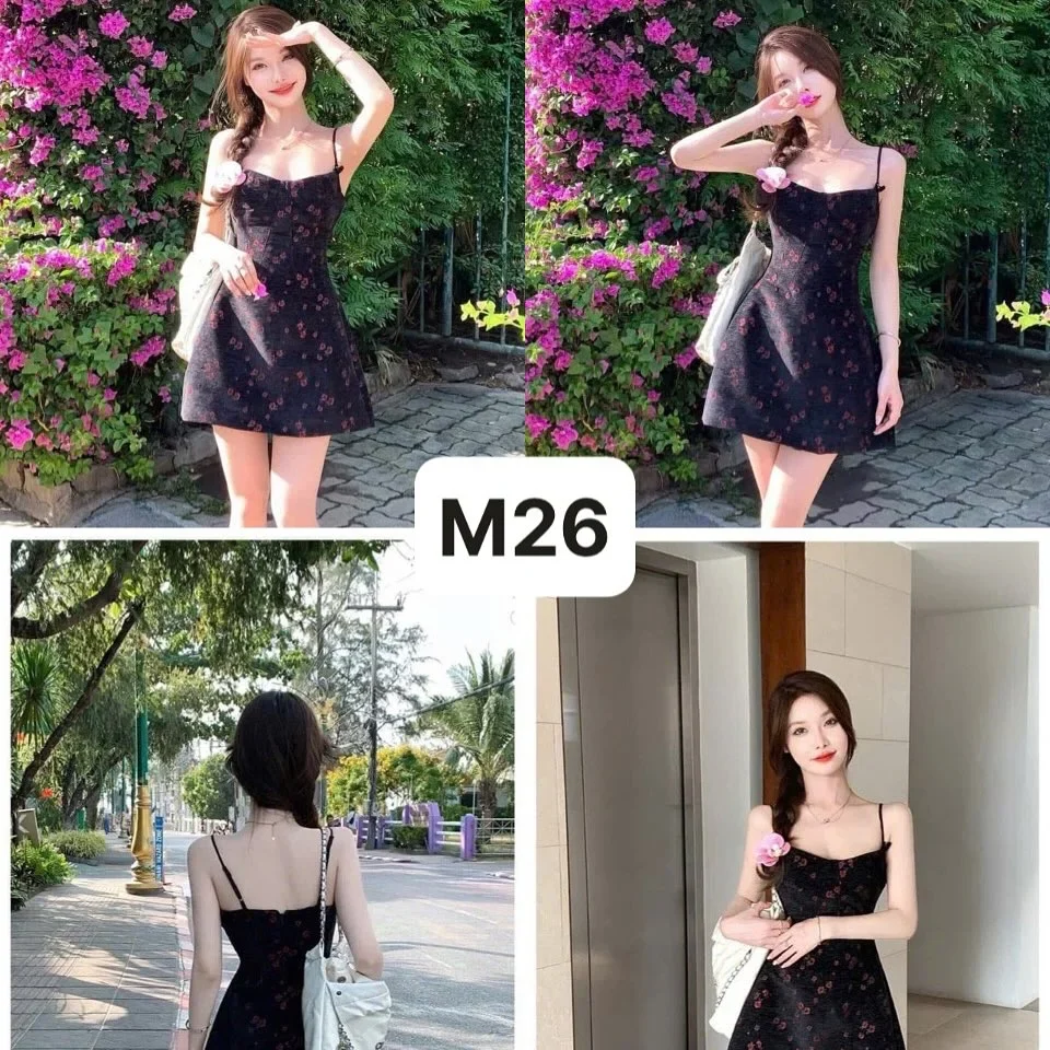 Ảnh 5 của Váy mini hai dây hoa nhí đen nữ