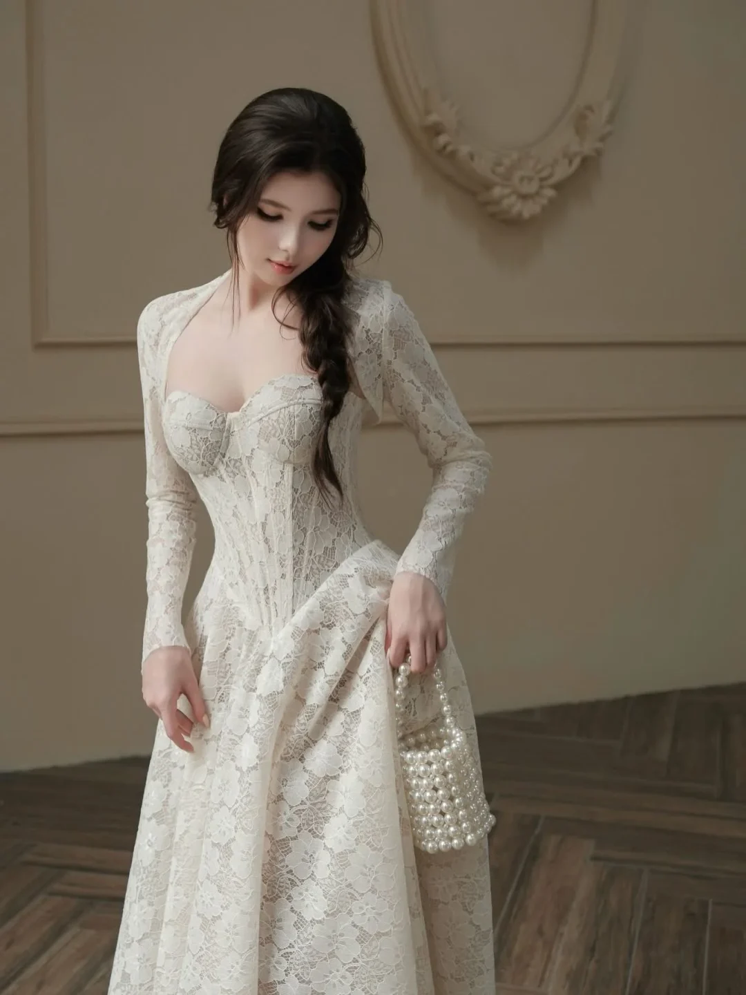 Photo 3 of Váy ren cưới vintage trắng nữ