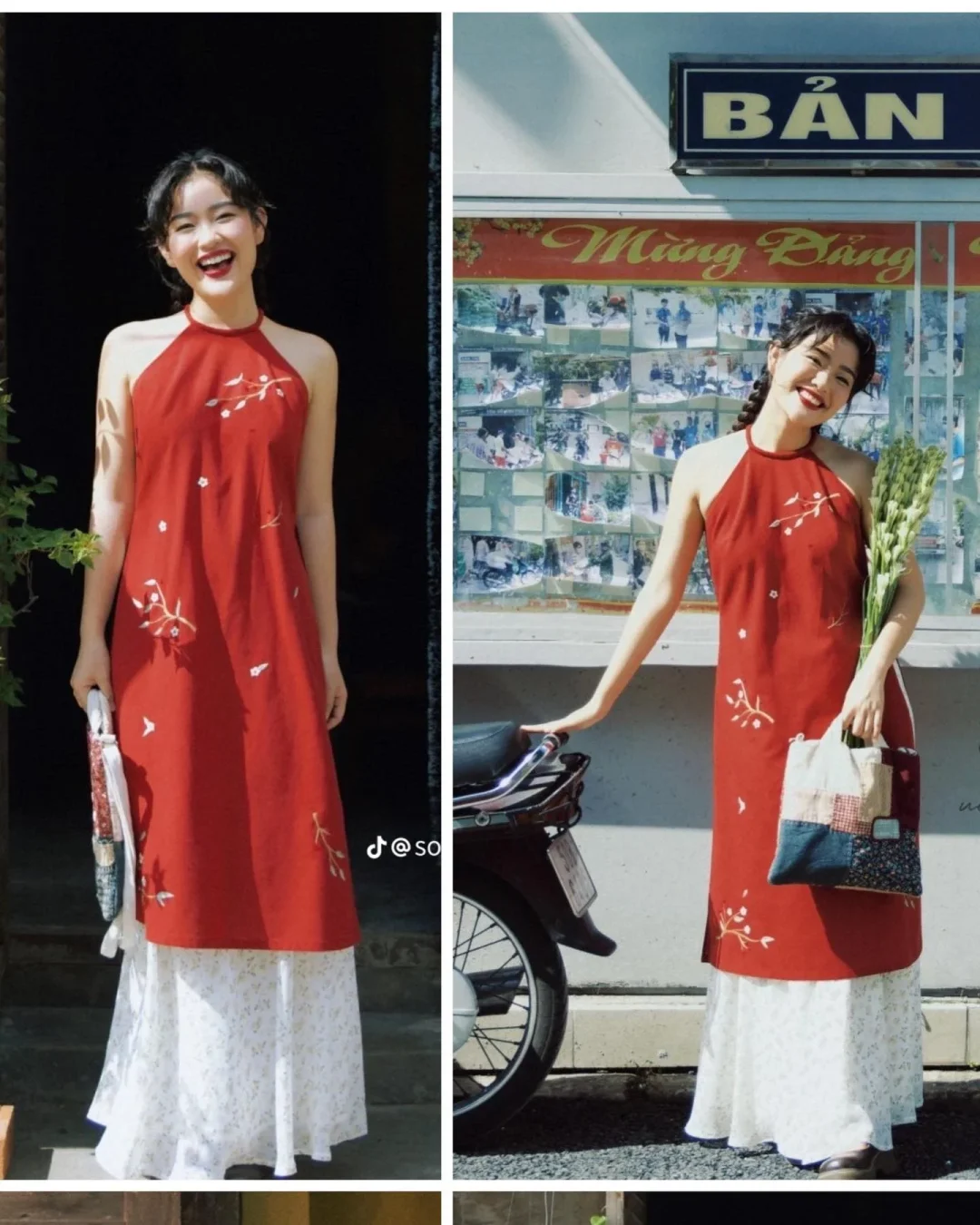 Ảnh 4 của Yếm thêu đỏ freesize phong cách nữ