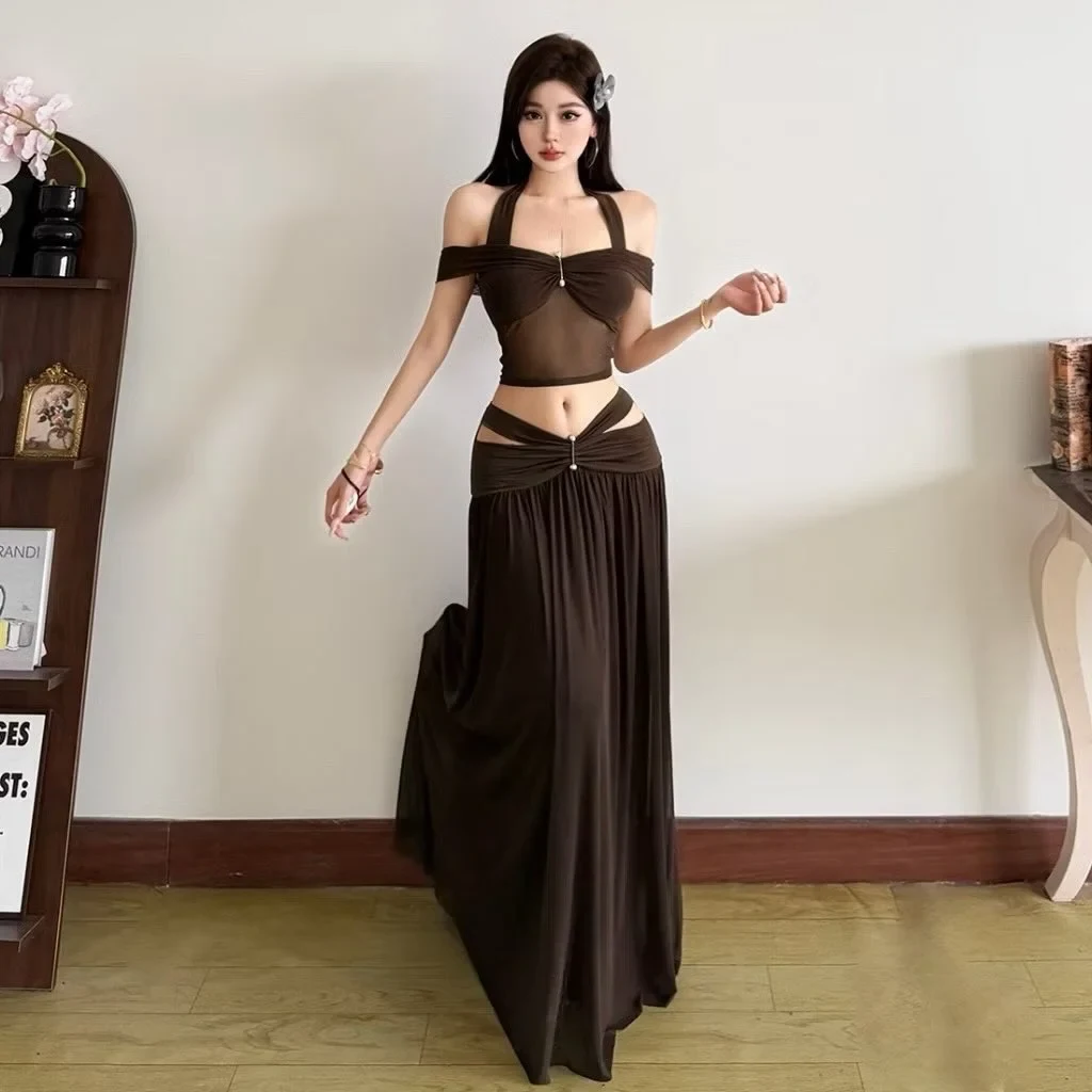 Set váy hai mảnh nâu voan gợi cảm
