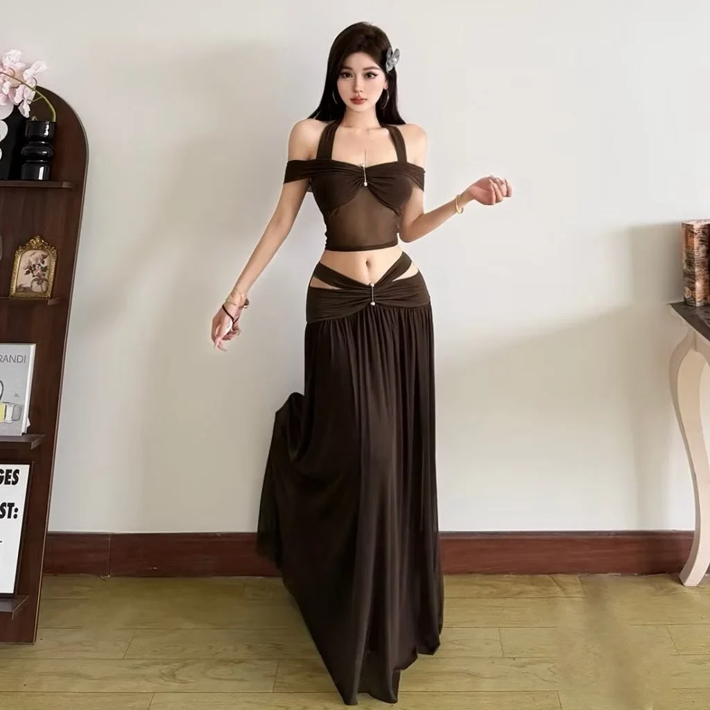 Photo 1 of Set váy hai mảnh nâu voan gợi cảm