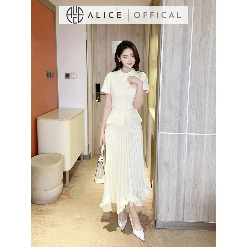 Ảnh 1 của Set áo peplum kem chân váy xếp ly nữ