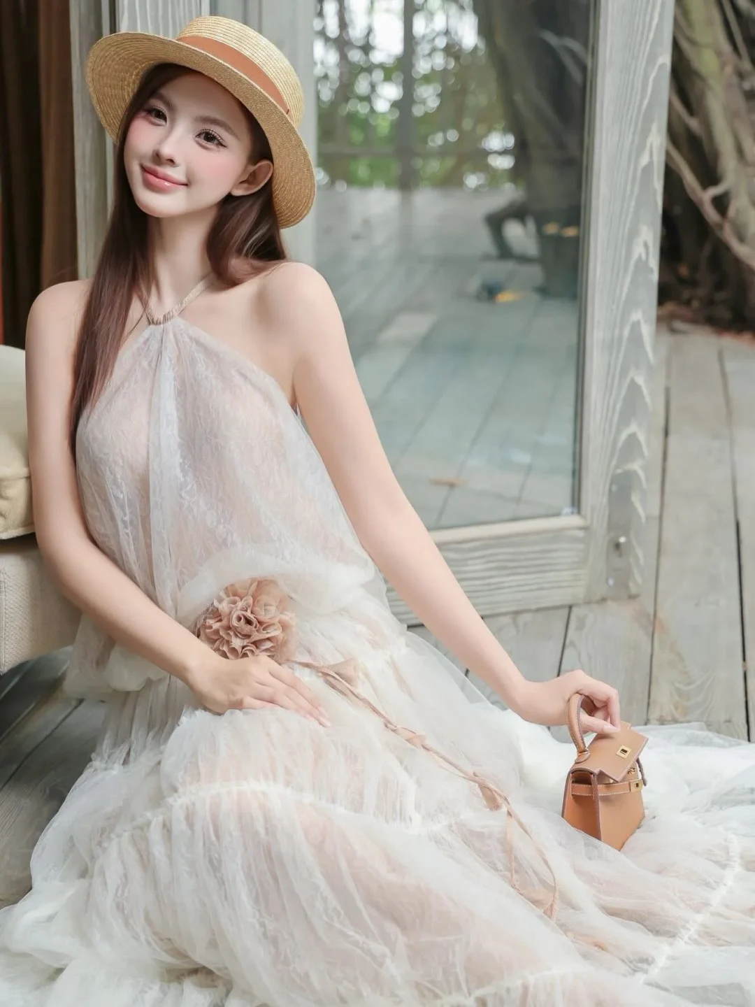 Photo 3 of Váy maxi voan trắng nữ thanh lịch
