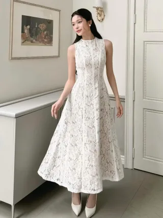 Photo 1 of Váy ren trắng midi không tay nữ