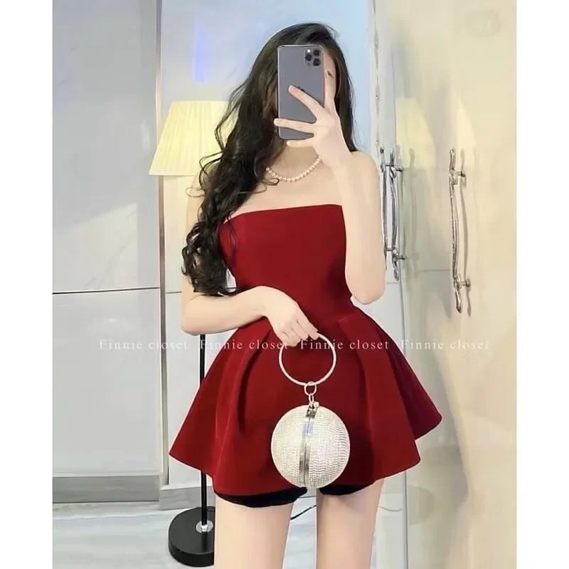 Ảnh 1 của Đầm peplum đỏ đậm strapless nữ hottrend
