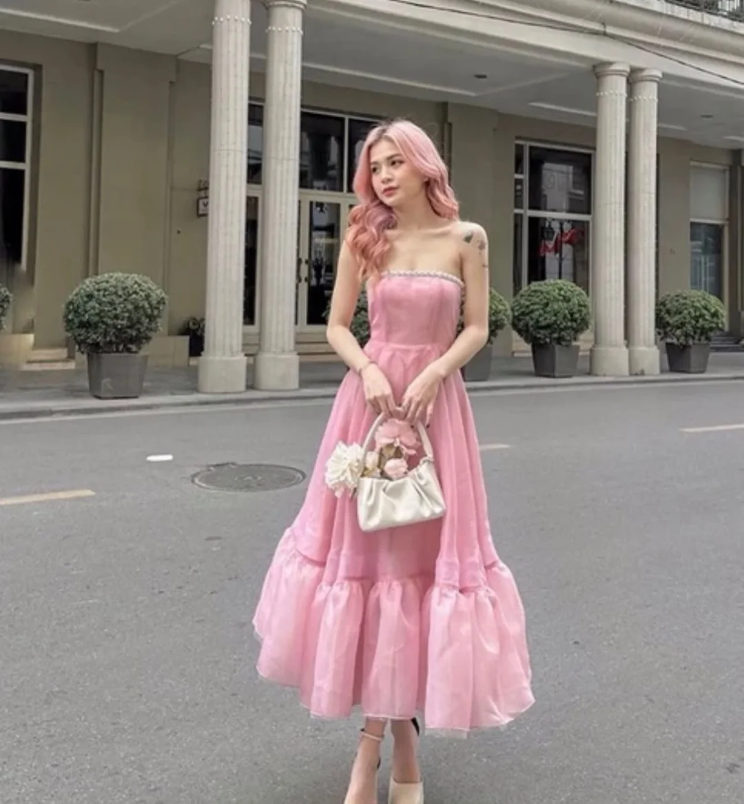Ảnh 3 của Váy tiệc hồng pastel tầng bèo hai dây