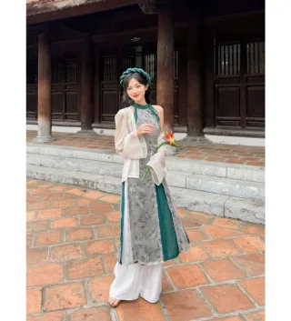Ảnh 4 của Áo dài nữ hai màu xám xanh cho thuê