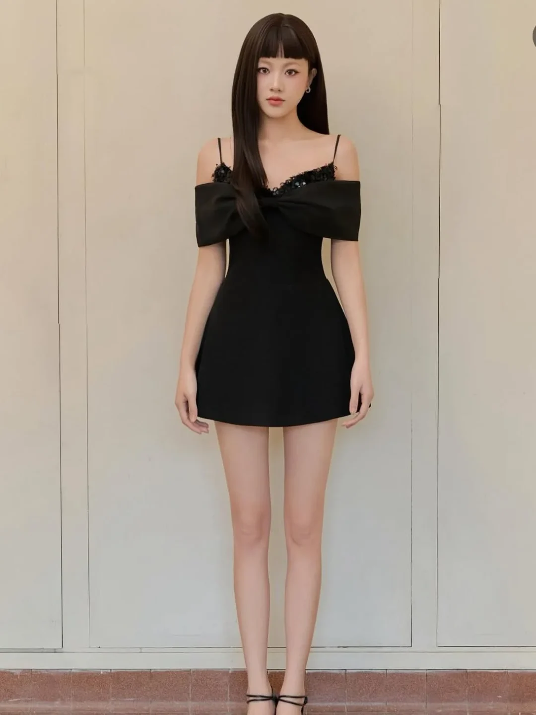 Ảnh 2 của Đầm ngắn đen trễ vai Aguja Studio size S