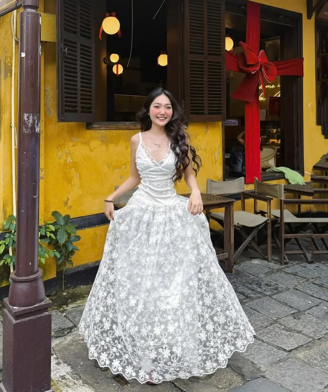 Photo 3 of Váy ren hoa trắng dài nữ S/M
