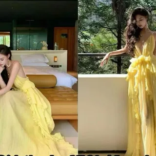 Ảnh 1 của Váy maxi vàng voan nữ sang trọng