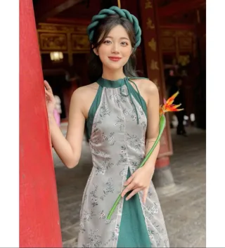 Ảnh 2 của Áo dài nữ hai màu xám xanh cho thuê