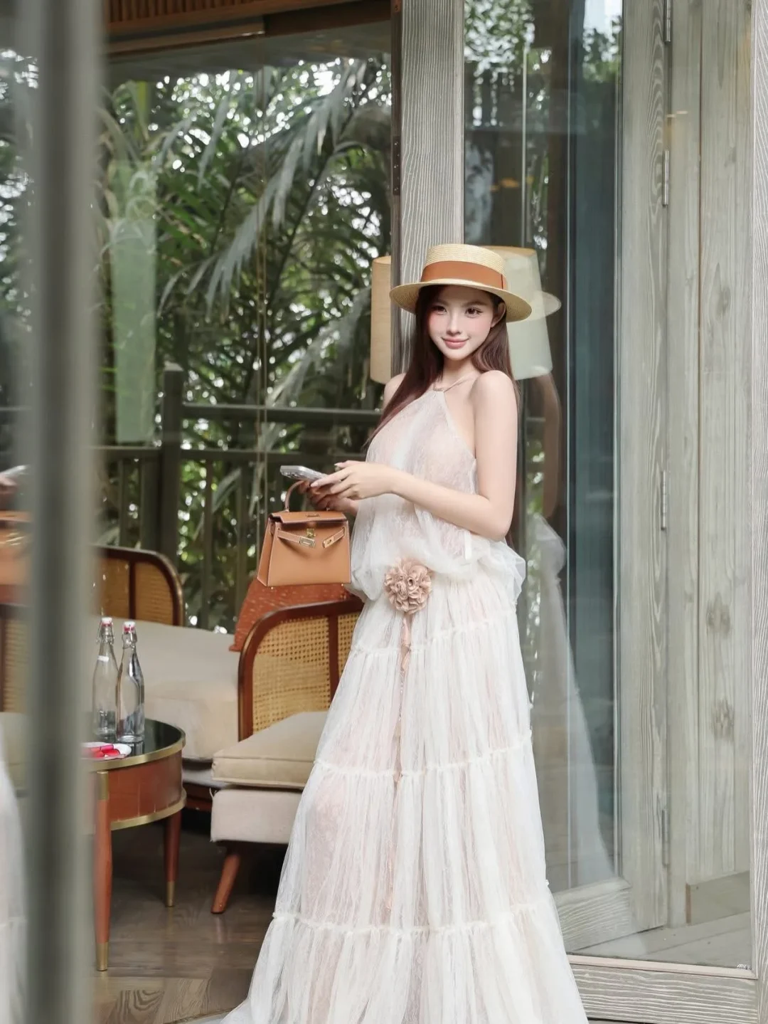 Photo 1 of Váy maxi voan trắng nữ thanh lịch