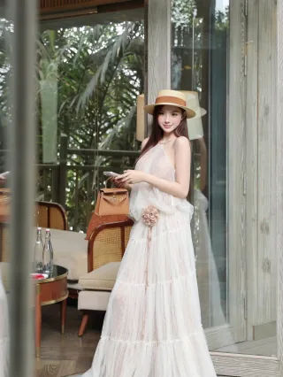 Photo 1 of Váy maxi voan trắng nữ thanh lịch