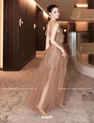 Ảnh 2 của Đầm tulle nâu dài dự tiệc nữ