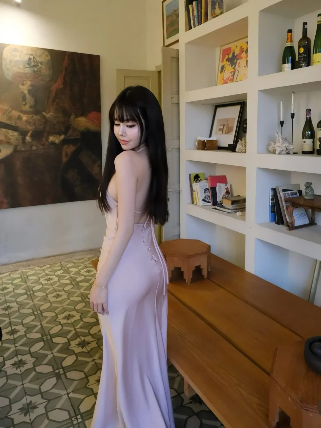 Ảnh 6 của Đầm dạ hội halter hồng nhạt size M