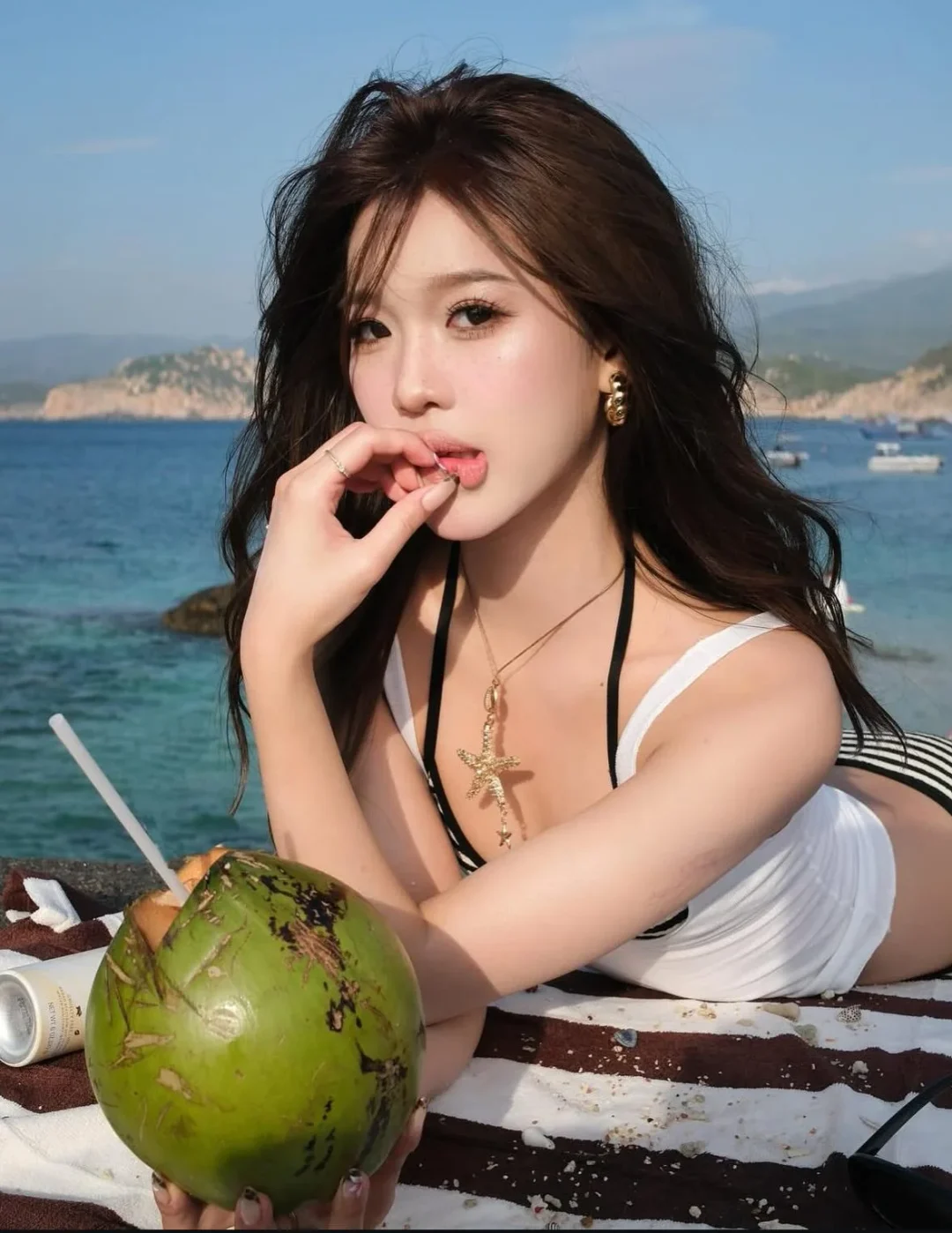 Photo 5 of Đồ bơi nữ sọc đen trắng hai mảnh