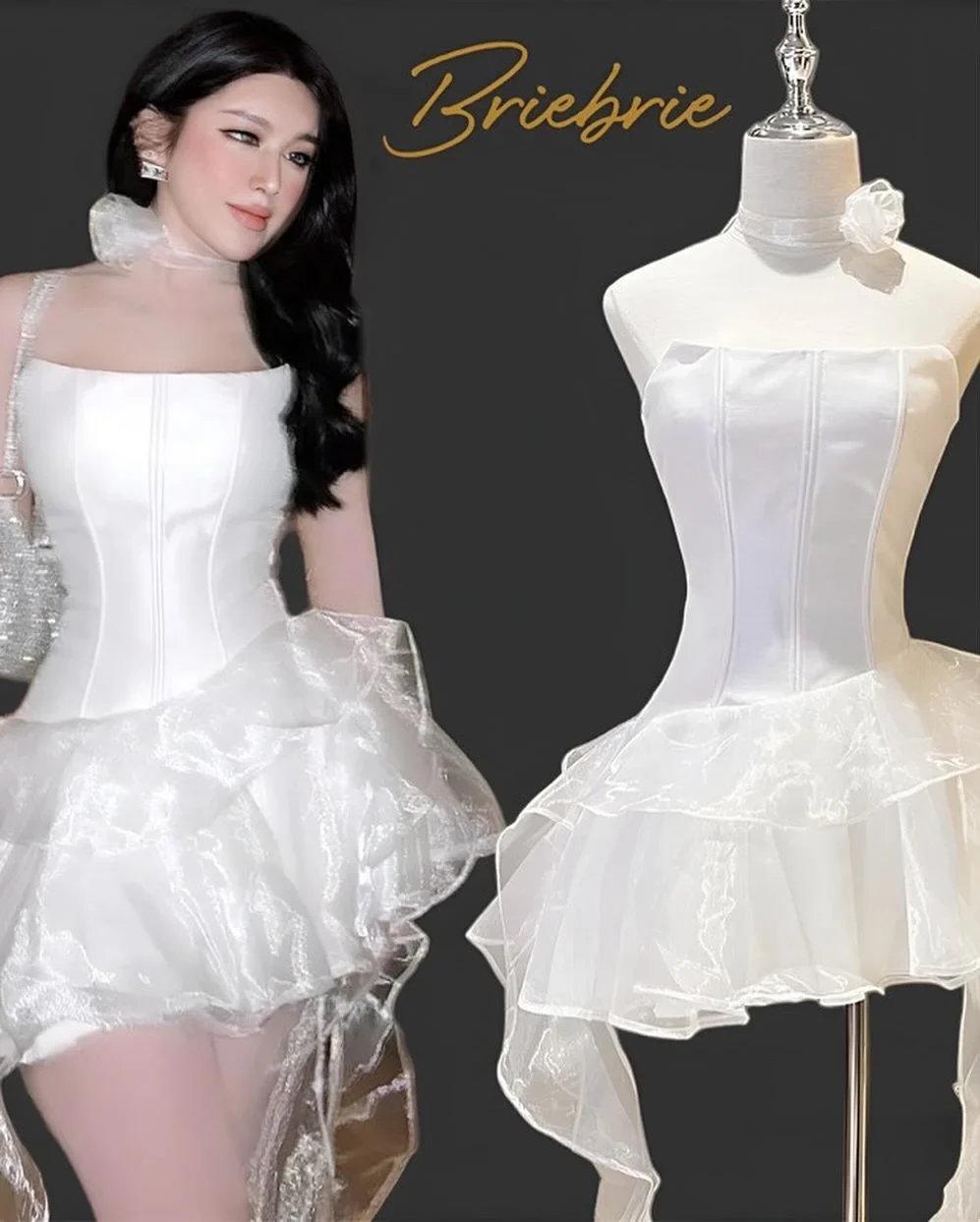 Ảnh 2 của Đầm cúp ngực tafta trắng corset Briebrie