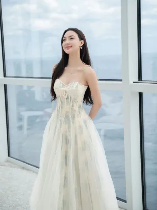 Ảnh 1 của Váy maxi pastel corset voan vintage nữ